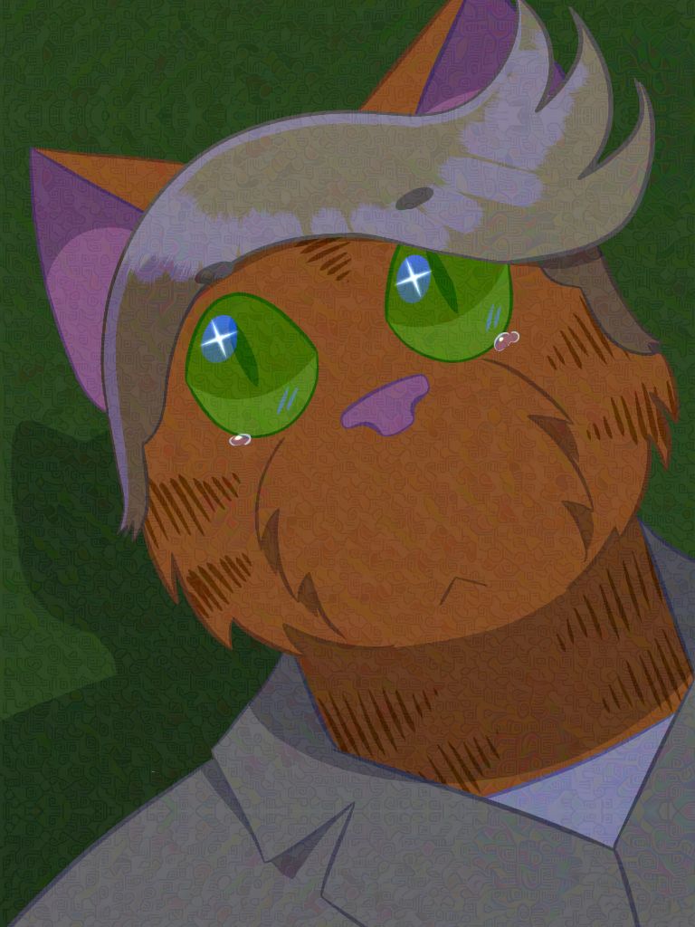 Beau Tusoriano, an orange tabby cat, stares up towards the camera with fearful tears in his eyes. Reflected in his eyes is a bright, four-spoked 'star'.